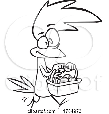 Lineart Cartoon Easter Chicken Carrying a Basket by toonaday