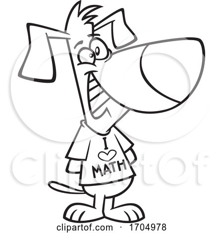 Clipart Cartoon Black and White Dog Wearing an I Love Math Shirt Posters,  Art Prints by - Interior Wall Decor #1704978