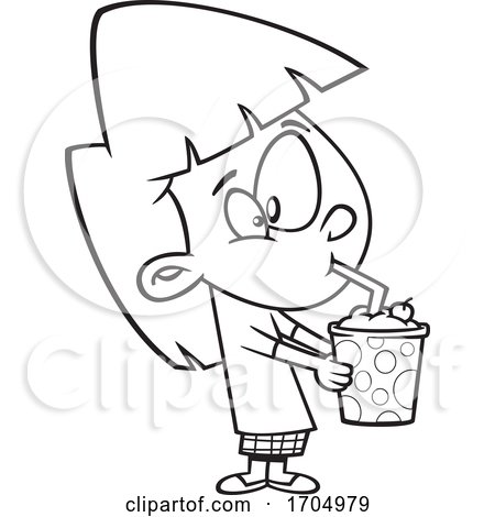 Lineart Cartoon Girl Drinking a Milkshake by toonaday