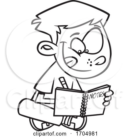Lineart Cartoon Boy Writing Notes by toonaday