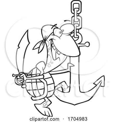 Lineart Cartoon Pirate Turtle Swinging on an Anchor by toonaday