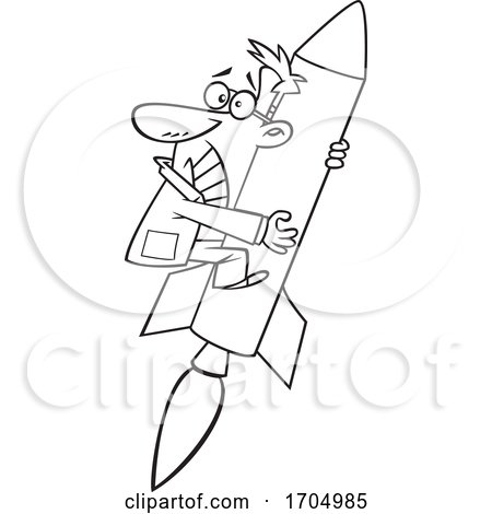Lineart Cartoon Rocket Scientist Clinging in Fear by toonaday