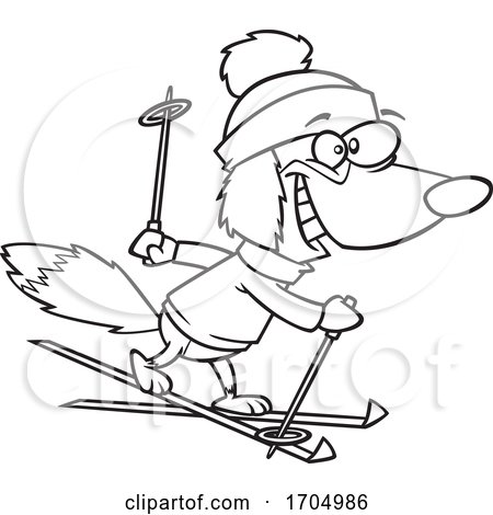 Lineart Cartoon Skiing Dog by toonaday