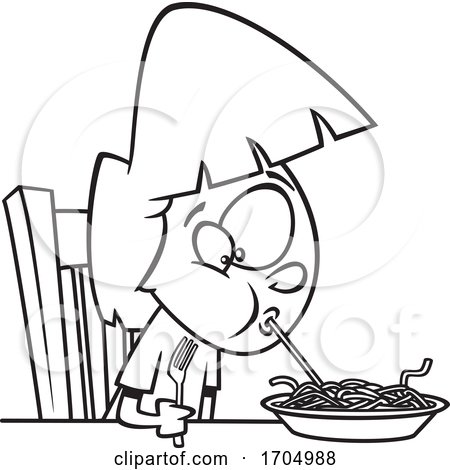 Lineart Cartoon Girl Sucking up a Spaghetti Noodle by toonaday