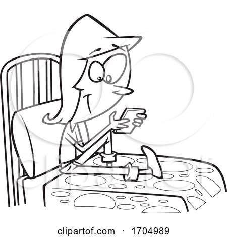 Lineart Cartoon Teen Girl Texting on Her Bed by toonaday