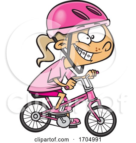 Clipart Cartoon Girl Riding a Bike by toonaday #1704991