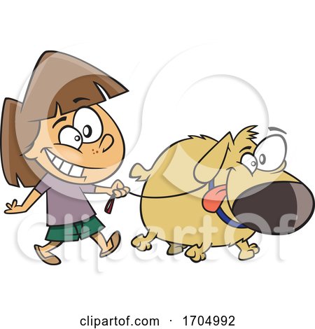 Clipart Cartoon Girl Walking a Dog by toonaday