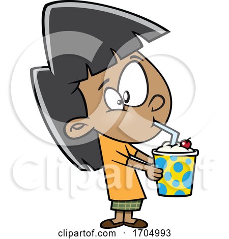 Clipart Cartoon Girl Drinking a Milkshake by toonaday