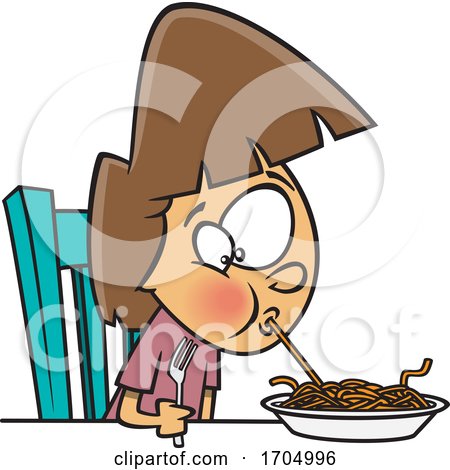 Clipart Cartoon Girl Sucking up a Spaghetti Noodle by toonaday
