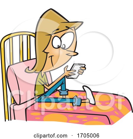 Clipart Cartoon Teen Girl Texting on Her Bed by toonaday