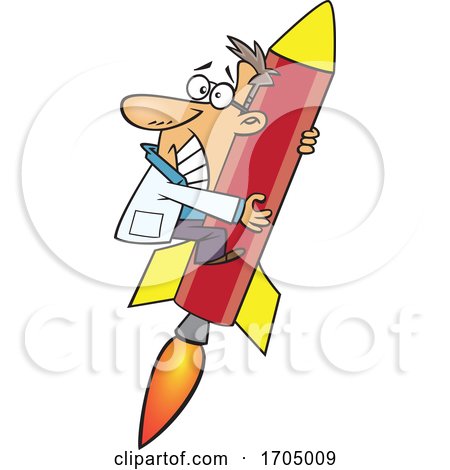 Clipart Cartoon Rocket Scientist Clinging in Fear by toonaday
