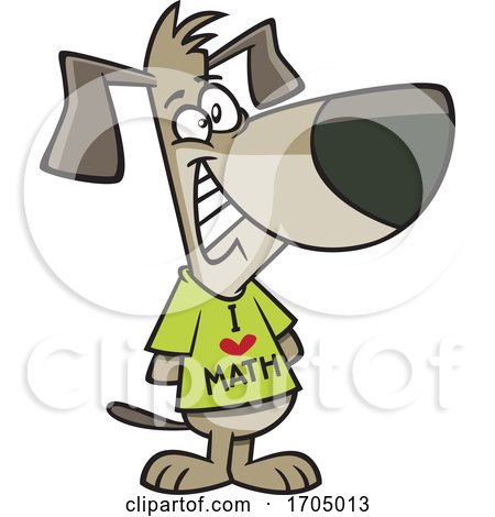 Clipart Cartoon Dog Wearing an I Love Math Shirt by toonaday