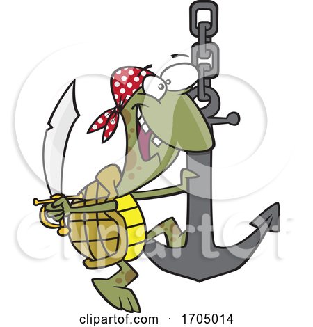 Clipart Cartoon Pirate Turtle Swinging on an Anchor by toonaday