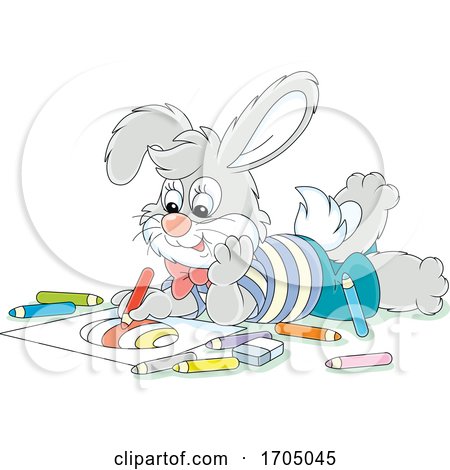 Bunny Rabbit Coloring an Easter Egg by Alex Bannykh