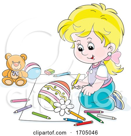 Girl Coloring an Easter Egg by Alex Bannykh