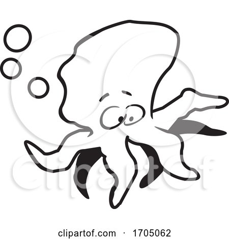 Cartoon Black and White Octopus with Bubbles by Johnny Sajem