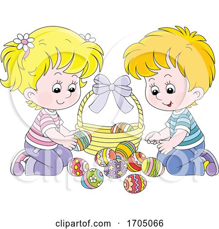 Children with Easter Eggs and a Basket by Alex Bannykh