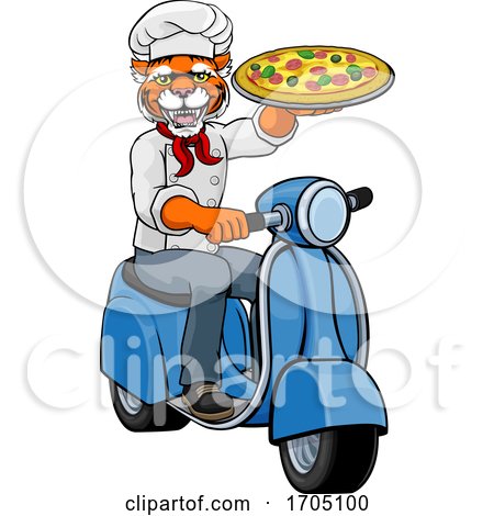 Tiger Chef Pizza Restaurant Delivery Scooter by AtStockIllustration