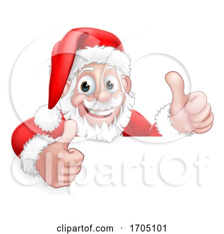 Santa Claus Christmas Peeking Thumbs up Cartoon by AtStockIllustration