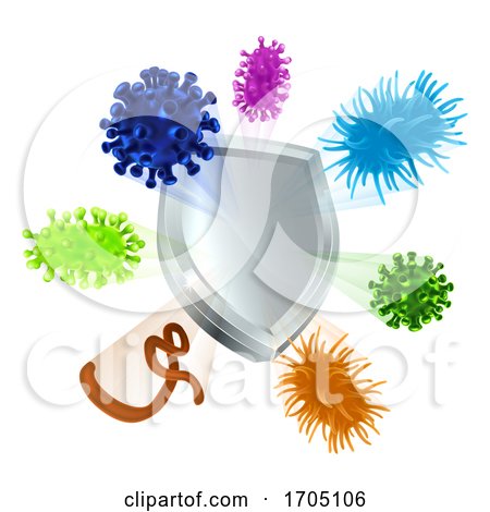 Vaccine Virus Shield Cells or Antibacterial Icon by AtStockIllustration