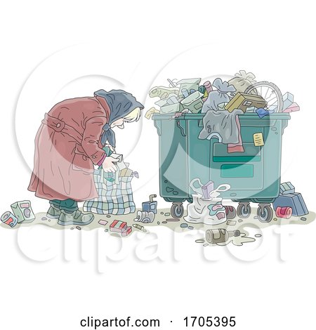 Homeless Woman Digging Through Trash by Alex Bannykh