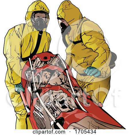 Emergency Medical Workers in Suits and a Patient on a Gurney by dero
