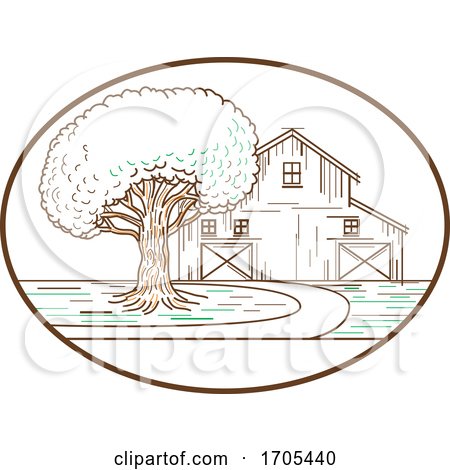 American Barn Oak Tree Mono Line Oval by patrimonio
