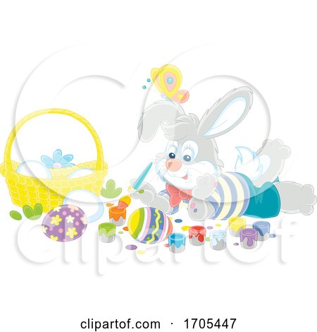 Bunny Rabbit Painting Easter Eggs by Alex Bannykh