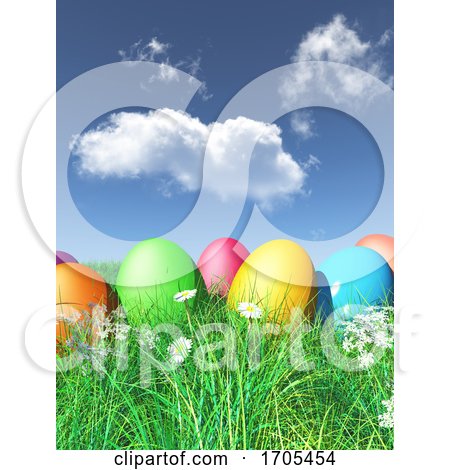 3D Easter Eggs Nestled in Grass by KJ Pargeter
