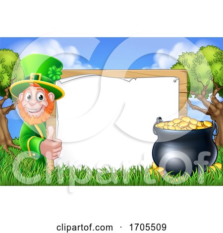 St Patricks Day Sign Leprechaun Cartoon Scene by AtStockIllustration