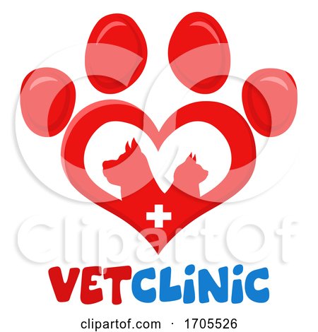 Heart Shaped Paw Print with Silhouetted Cat and Dog by Hit Toon