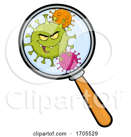 Coronavirus Mascot Character Under a Magnifying Glass by Hit Toon