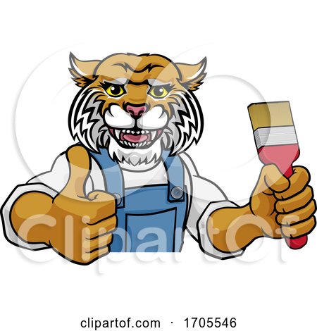 Wildcat Painter Decorator Holding Paintbrush by AtStockIllustration