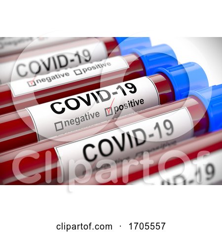 3D Illustration of Blood Test Tubes with Positive COVID 19 Test in the Center by stockillustrations