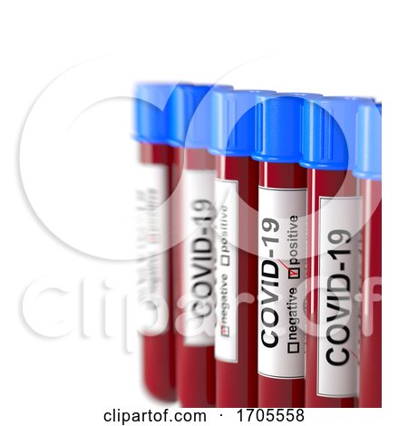 3D Illustration of Blood Test Tubes with Positive COVID 19 Test and Copy Space by stockillustrations