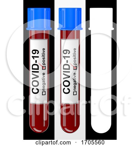 3D Illustration of a Blood Test Tube with Positive COVID 19 Test over Black and White Background with Alpha Map by stockillustrations