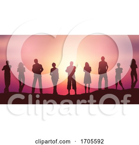 People Silhouettes Social Distancing Against a Sunset Sky by KJ Pargeter