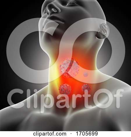 3D Male Medical Figure with Sore Throat and Corona Virus Cells by KJ Pargeter