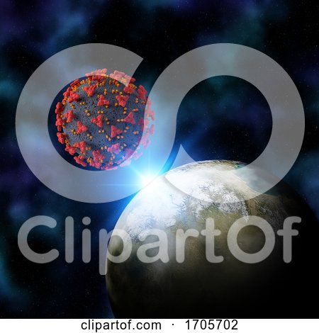 3D Fictional Space Background with the Earth and Coronal Virus Cell by KJ Pargeter
