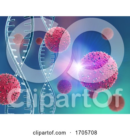 3D Medical Background with Abstract Virus Cells and DNA Strands by KJ Pargeter