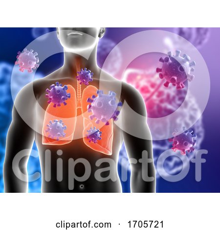 3d Medical Background with Male Figure with Lungs Highlighted and Virus Cells by KJ Pargeter