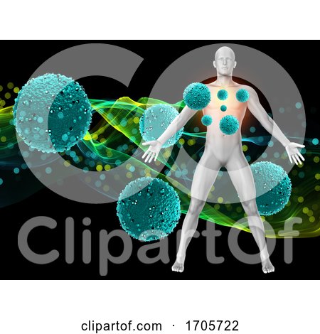 3D Medical Background with Male Figure with Virus Cells by KJ Pargeter