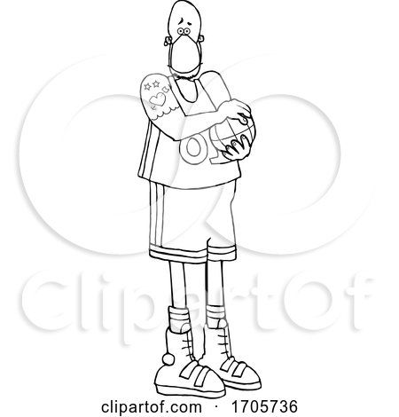 Cartoon Black and White Basketball Player Wearing a Mask by djart