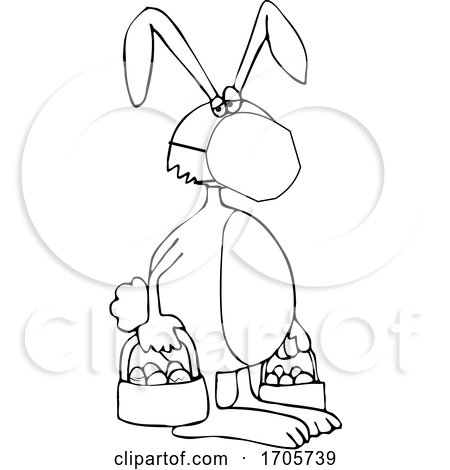 Cartoon Black and White Easter Bunny Wearing a Covid19 Mask by djart