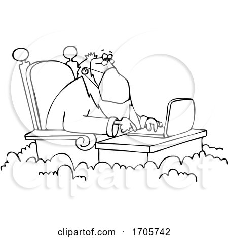 Cartoon Black and White St Peter Wearing a Mask and Working on a Laptop by djart