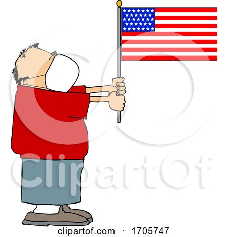 Cartoon Man Wearing a Face Mask and Holding an American Flag by djart