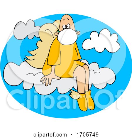 Cartoon Male Angel Sitting on a Cloud and Wearing a Mask by djart