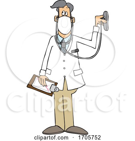 Cartoon Male Doctor Wearing a Mask and Listening Through a Stethoscope by djart