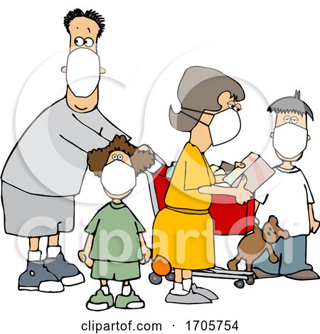 Cartoon Family Wearing Masks and Shopping During the Covid19 Pandemic by djart