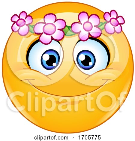 Yellow Emoji Cartoon Smiley Face with a Flower Wreath by yayayoyo
